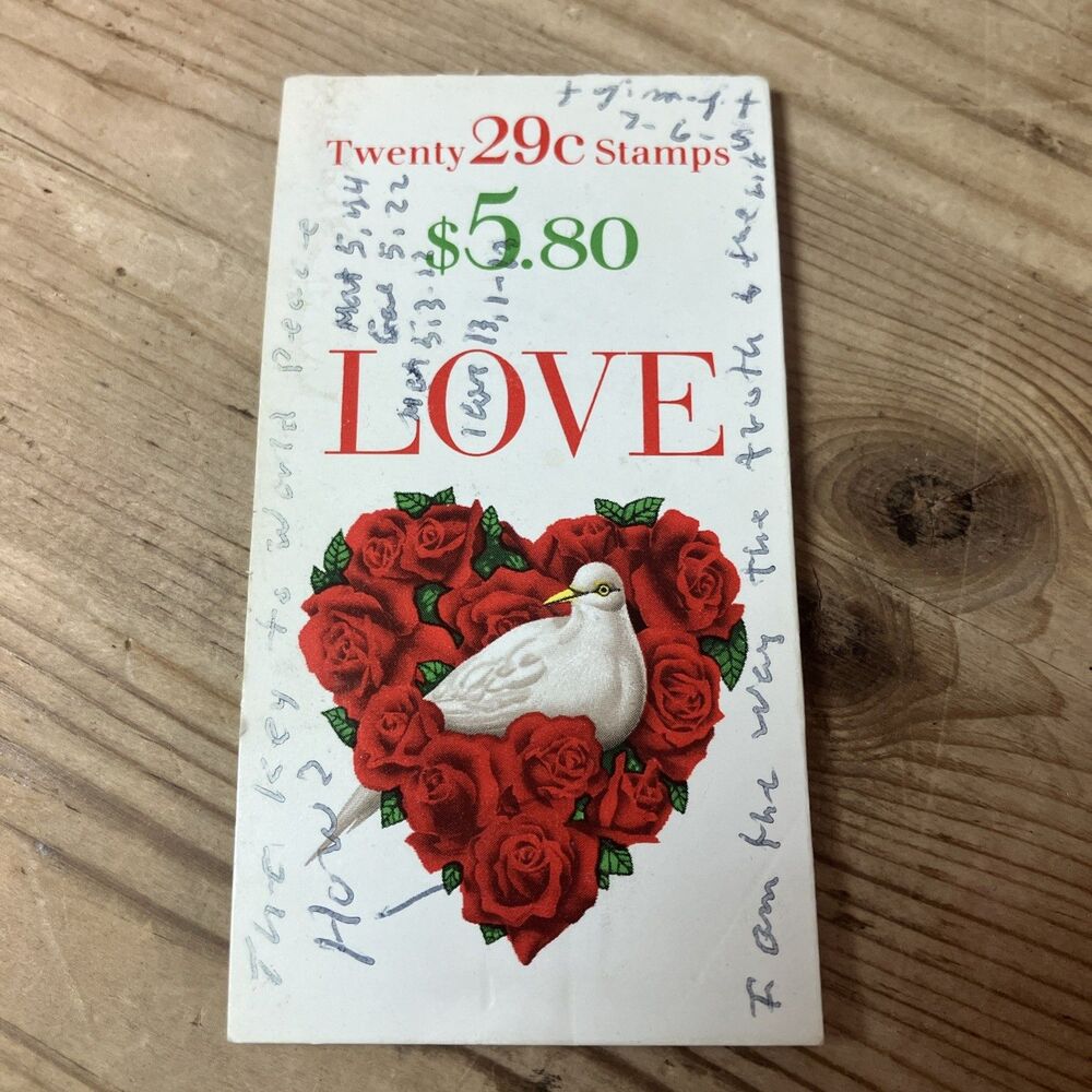 VTG 90s US Postage Stamps Book Of 20 LOVE 29 Cent Dove Rose For Valentines Day